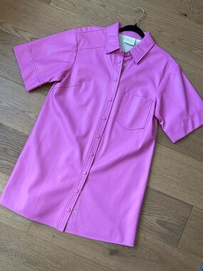 Maeve by Anthropologie Faux Leather Shirt Dress - Bubblegum Pink - Size M - NWOT